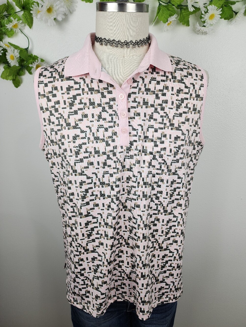 Golf America Sleeveless Pink Polo With Collar And Digital Graphic Sz XL